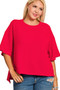 Zenana Full Size Double Knit Side Slits Hi Low Short Sleeve Top Plus Size