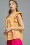 Umgee Printed Ruffle Cap Sleeve Blouse