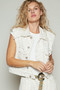 POL Assymetrical Front Closure Raw Hem Floral Denim Vest