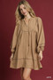 Umgee Boho Peasant Mini Dress with Trim Detail
