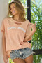 BiBi Washed Laser Cut Detail Cool Mom Print Top