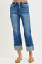 RISEN High Rise Straight Jeans with Distressed Hem