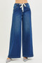 RISEN Full Size Mid Rise Wide Side Pintuck Jeans with Front Drawstring Plus Size
