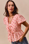 SO ME All Over Heart Ribbon Tie Baby Doll Valentine Blouse