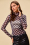 SO ME Plaid Mesh Knit Long Sleeve Top with Thumb Opening