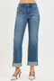 RISEN Full Size 4 Way Stretch Slouchy Straight Jeans with Cuffed Hem Plus Size