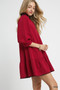 Umgee French Terry Ruffle Hem Dress with Plaid Trim