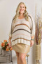 ADORA Full Size Multi Color Strip Sweater Plus Size