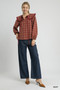 Umgee Full Size Plaid Ruffle Collar Blouse Plus Size