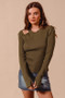 SO ME Rib Knit Top with Shoulder Cut Out