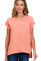 Zenana Woven Double Gauze Acid Washed Short Sleeve Top