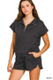 Zenana Scuba High Neck Half Zip Top and Dolphin Shorts Set