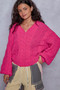 POL Cable-Knit Solid V-Neck Cropped Sweater