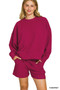 Zenana Ribbed Round Neck Pullover and Shorts Set