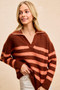 BiBi Striped Sweater Top with Collar Stitched Details