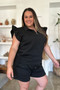 Double Take Full Size Texture Flounce Sleeve Top and Shorts Set
