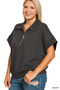 Zenana Full Size Scuba High Neck Half Zip Short Sleeve Top Plus Size