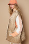 POL Front Zipper Floral Pattern Quilted Vest Coat with Front Pockets