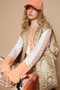 POL Front Zipper Floral Pattern Quilted Vest Coat with Front Pockets