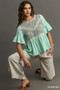 Umgee Floral Lace Trimmed Detail Half Sleeve Babydoll Top
