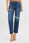 RISEN High Rise Crop Slim Straight Jenas with Hidden Knee Patch