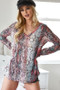 BiBi Snakeskin Print Low Gauge Hacci V Neck Top