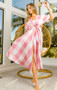 BiBi Front Tied Puff Sleeve Checkered Dress with Cut Out Detail