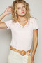 POL V-Neck Short Sleeve Ribbed T-Shirt with Contrast Overlock Stitching