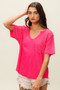 BiBi Waved Rib U Neck Top With Front Pocket