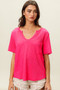 BiBi Waved Rib U Neck Top With Front Pocket