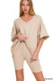 Zenana Cotton V-neck Top & Biker Shorts Set
