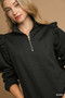 Umgee Cable Knit Textured Pullover with Ruffle Shoulders