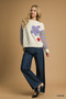 Umgee Flower Jacquard Striped Long Sleeve Sweater