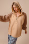 BiBi Half Zip French Terry Hoodie with Kint Sleeves