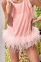 BiBi French Terry Faux Feather Bottom Back Tied Top