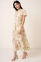 Mittoshop Flower Print Flutter Sleeve V Slit Maxi Dress
