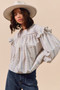 SO ME Floral Cotton Print Ruffled Long Sleeve Blouse