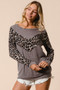 BiBi Sweater Knit Top With Leopard V Shape Block