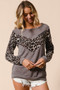 BiBi Sweater Knit Top With Leopard V Shape Block