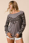 BiBi Sweater Knit Top With Leopard V Shape Block