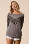 BiBi Sweater Knit Top With Leopard V Shape Block