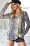 BiBi Snakeskin Print Low Gauge Hacci V Neck Top