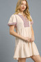Umgee Floral Trim Puff Sleeve Mini Dress