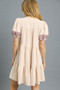 Umgee Floral Trim Puff Sleeve Mini Dress