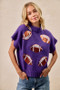 BiBi Gameday Sequin Football Patches Rib Banded Sweater