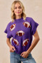 BiBi Gameday Sequin Football Patches Rib Banded Sweater