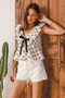 SO ME Bow Texture Jacquard Woven Top with Scallop and Tie