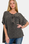 Zenana Washed Texture Half Button T-Shirt