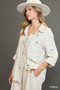 Umgee Linen Blend Fitted Shirt with Ribbon Embroidery Details