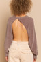 POL Round Neck Backless Sweater with Ribbed Edge